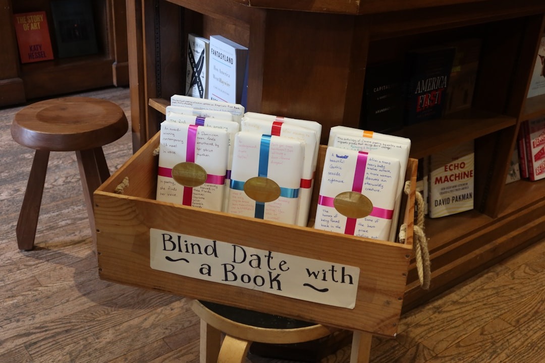 Books wrapped for a "blind date with a book."